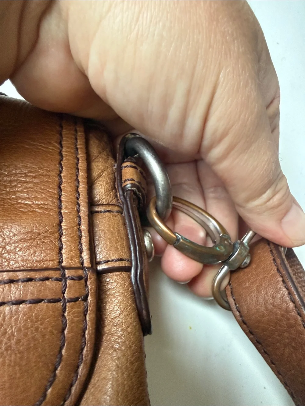 Fossil Tan Leather Messenger Bag with Silver Hardware
